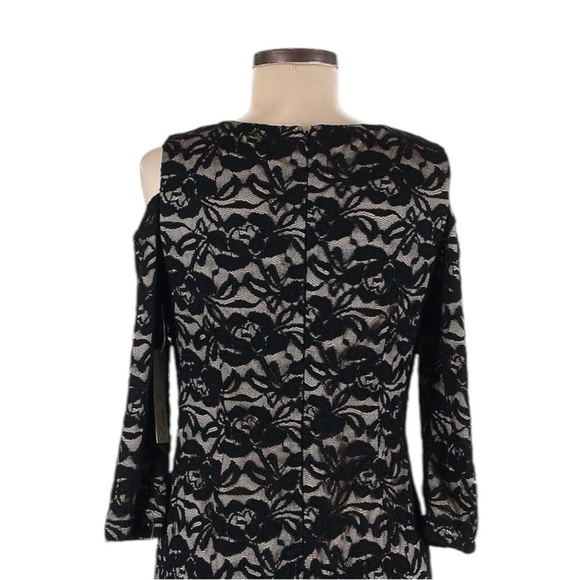 Eliza J NWT Black Lace Cold Shoulder Bodycon Midi Dress 6 Feminine Cocktail LBD - Picture 5 of 8